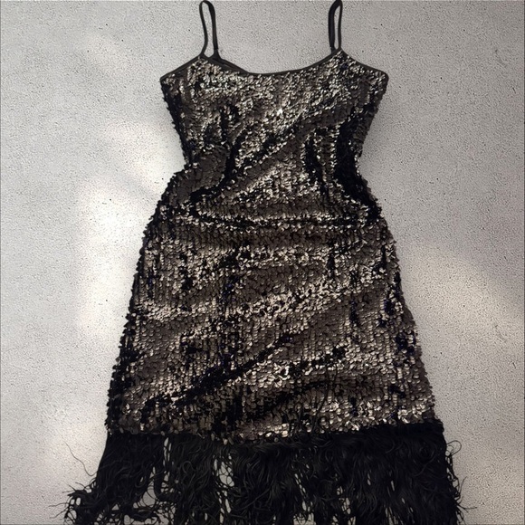 Forever 21‎ Black Sequin Fringe Mini Dress Sz M - Picture 1 of 4